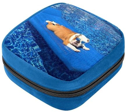Sac de règles,Sac de Rangement pour Serviettes hygiéniques,Trousse de Maquillage de Voyage,Chien et Piscine Bleue