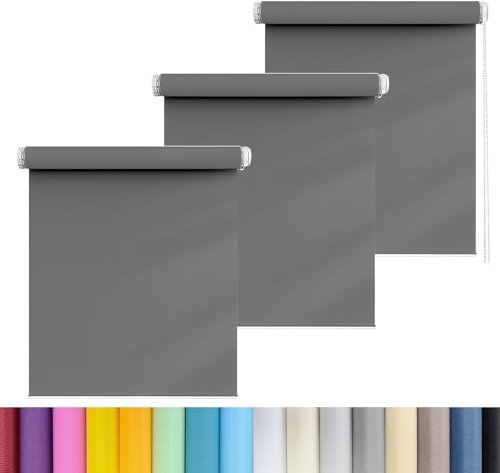 Verdunklungsrollo ohne Bohren Klemmfix 100 x 210 cm Blickdicht, Sichtschutz, Blendschutz Deckenmontag Seitenzugrollo mit Kette, für Wohnzimmer, Schlafzimmer, Dunkelgrau