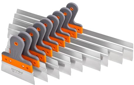 Mivos Set di 9 Spatole Leviganti Professionali in Acciaio Inox - Larghezza da 150 a 600 mm - Per Facciate Con Supporto in Alluminio e Impugnatura Morbida