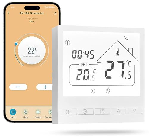 Thermostat Connecté Tuya, Thermostat WiFi pour Chaudière/Chauffage électrique au Sol, Compatible avec Amazon Alexa et Google Home, Voix et Télécommande (Chaudière Murale WiFi 3A)