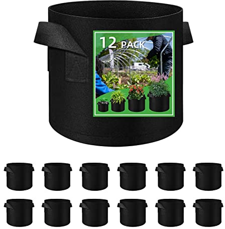 LITLANDSTAR 12 Stück 12L Pflanzsäcke aus Vliesstoff, Gartenpflanze Anbaubeutel Atmungsaktive Vliesstoff-Blumentöpfe mit Griffen Innen und Außenanbaubehälter für Gemüse, Blumen, Pflanzen(3 Gallonen)