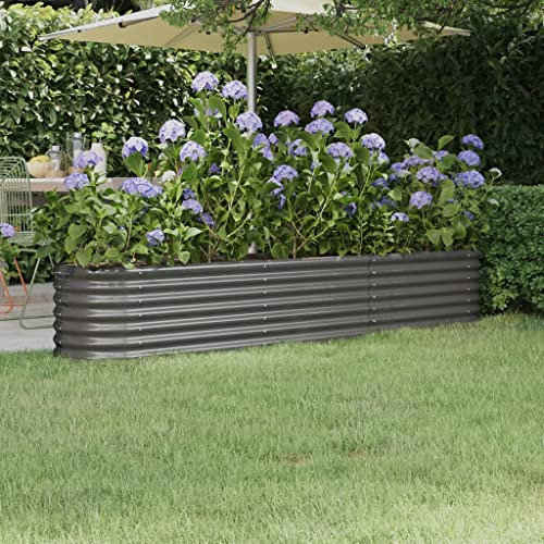 FENLAX Pflanzkübel aus Pulverbeschichteter Stahl 224x40x36 cm Grau Hochbeet Metall Hochbeet für Gemüse Pflanzenbeet Hochbeete Terrasse Hochbeet Balkon Pflanzenkasten Blumenbeet Hochbett Garten