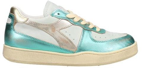 Diadora Mi Basket Damen-Sneaker, niedrig, Metall, Schweinsleder, gebraucht, Schnürschuhe, Freizeitschuhe, Blau, Blau, 40.5 EU