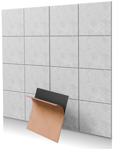 18 Stück graue, quadratische selbstklebende Akustikpaneele, 30,5 x 30,5 x 1 cm, schalldichte Wandpaneele, schallabsorbierend für Studios, Büros und Heimkinos