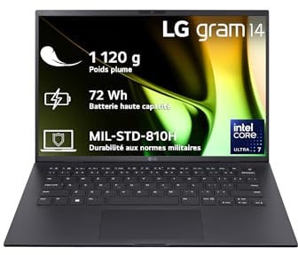 LG Electronics Gram (14Z90S-G.AA58F) Laptop | 14,0' IPS Display | Core i5Ultra 5 125H | 16 GB RAM | 1 TB SSD | Integrated Arc | Windows 11 Home | AZERTY | Black |