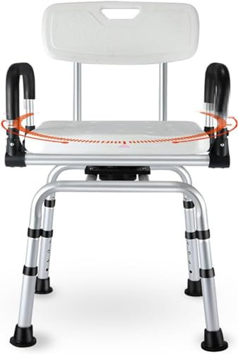 Silla de ducha giratoria para bañera, taburete de ducha giratorio de 360° con brazos y respaldo estrecho banco de baño para personas mayores