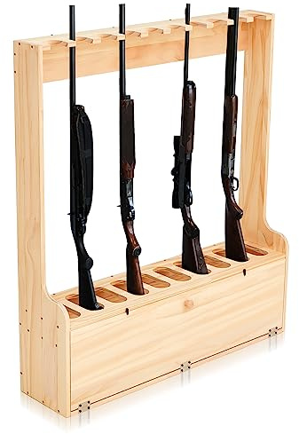 Soaoo Waffenständer mit Aufbewahrung, Holz, Waffenaufbewahrung, Präsentationsregal, massives Kiefernholz, stehendes Gewehrregal, Schrotflinten-Aufbewahrungsregal