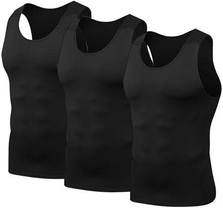 HYCOPROT 3 Pack Débardeur de Compression pour Hommes, T-Shirt sans Manches Respirant, Maillot de Corps à Séchage Rapide (FR/ES, Alpha/Lettres, L, Taille Normale, Taille Normale, Noir+Noir+Noir)