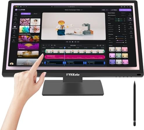 FYHXele Monitor Táctil de 24 Pulgadas 1080P 100Hz FHD (1920x1080) IPS 16:9 Monitor Comercial Soporta 10 Puntos Táctiles Giro de 180 Grados VGA HDMI Audio Montaje VESA Cuidado de los Ojos