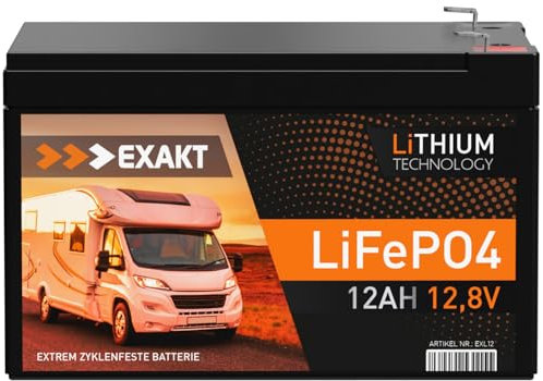 EXAKT LiFePO4 12V 12Ah Akku Lithium Batterie Wohnmobil Batterie Solar Lithium Eisenphosphat Akku Solar USV ers. 8Ah 10Ah