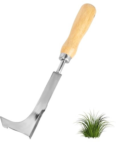 YYTECH Rascador de juntas, extractor de malas hierbas de acero inoxidable, mango de madera, cabeza de acero inoxidable con medida, cortadora de malas hierbas para eliminar malas hierbas, plantar