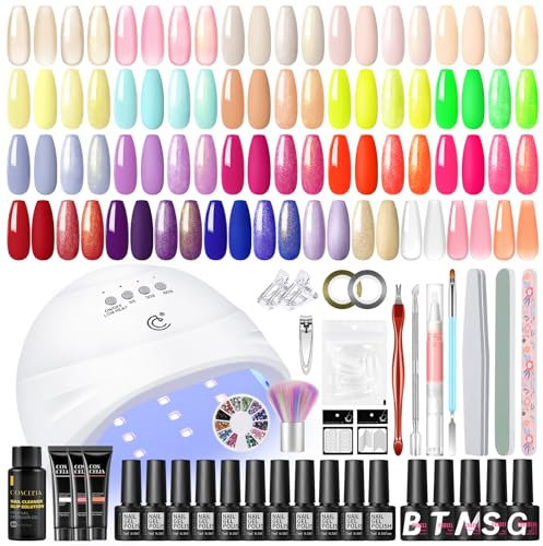 COSCELIA Kit Ongle Gel UV Complet, 25PCS Vernis Semi Permanent avec Base Top Coat Brillant Mat et Glitter, 3 Couleurs Poly Nail Extension Gel, Kit Nail Art avec Lampe UV pour Femmes Débutant Cadeau