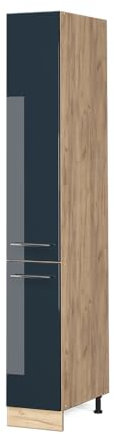 Vicco Apothekerschrank Fame-Line, Dunkelblau Hochglanz/Goldkraft Eiche, 30 cm