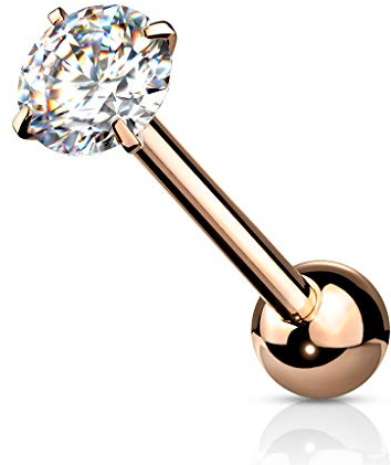 beyoutifulthings Zungen-piercing runder Zirkonia 6-mm Silber Gold Roségold Universal-Piercing Chirurgenstahl Barbell-s Stab-länge 16-mm