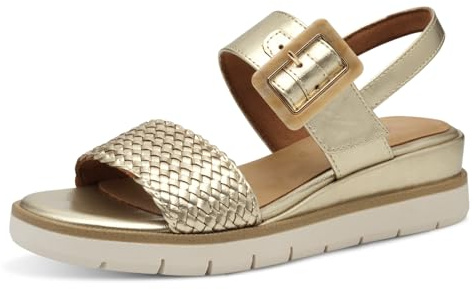 MARCO TOZZI Damen Sandalen flach mit Klettverschluss Sommer, Gold (Gold), 39 EU