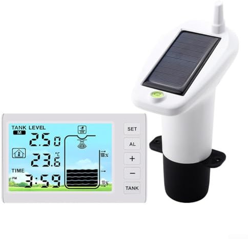 Digital Water Level Monitor, Solar Charging Water Level Monitor, Water Oil Fuel Water Level Tank Monitor Sensor, Measurement Range 1~5m, 12H/24H