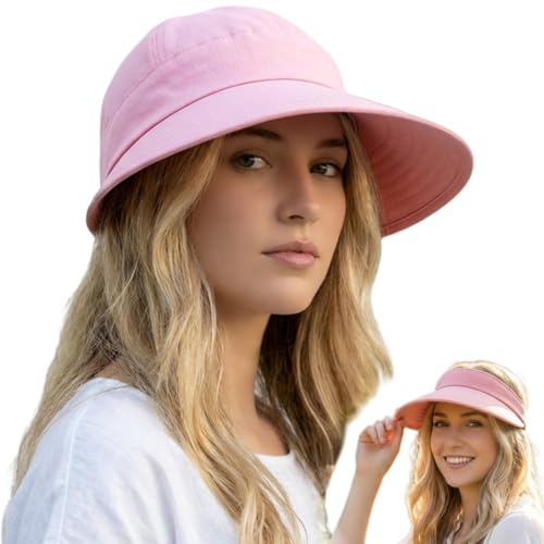 HIQIU Sonnenhut Basecap Damen Visor Cap - Top Abnehmbarer mit Reißverschluss - Verstellbarer UV-Schutz Schirmmütze Damen Sommer Hut für Outdoor Golf und Strand