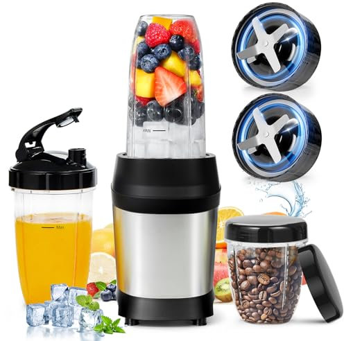 Prolixity - Licuadora de licuado de 1200 W, licuadora personal para frutas congeladas y hielo con 2 cuchillas afiladas de 6 aletas, licuadoras portátiles para batidos con 14 onzas, 24 onzas, 38 onzas,