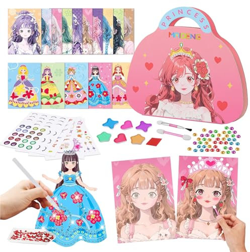 Prinzessin Dress Me Up Stickerbuch Spielzeug Prinzessin Dress Up Kreativset zum Basteln DIY Handmalerei für Kinder Set Prinzessin Diamond Painting Kreatives für Mädchen Geschenk Mädchen ab 4 Jahre