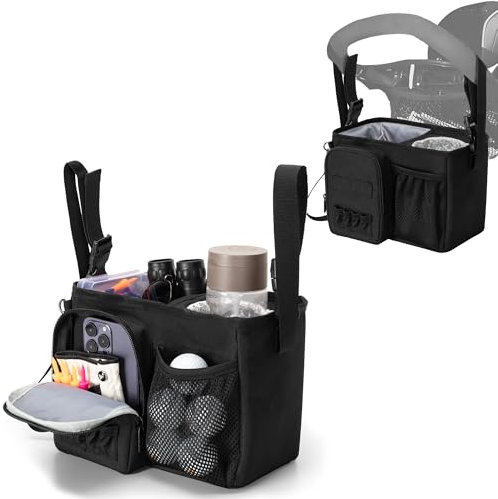 PGmoon Golf Push Cart Organizer Bag with Insulated Cup Holder and Multi-Pockets, Fits Most Carts