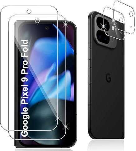 Datree 2 Piezas Protector de Pantalla para Google Pixel 9 Pro Fold, con 2 Piezas Protector de Lente de Cámara,Dureza 9H Sin Burbujas, Alta Definicion,Anti-Arañazos Cristal Templado