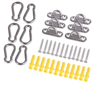 TIOMIOSEA M5 Edelstahl Karabiner und Edelstahl Augplatte mit Öse, Deckenhaken Schwerlast, U-Haken Wand Deckenhalterung Haken für Befestigung von Sonnensegel Hängesesseln Bootsdecks Decken