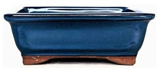 Glazed Ceramic Bonsai Pots without trays (Metallic Blue, 18cm)