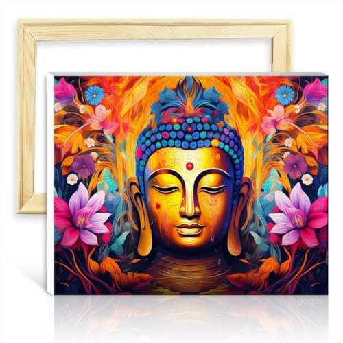 TANGFEIY Peinture par numéro Bouddha Kits de peinture pour adultes Acrylique Numéro avec pinceaux Peinture par numéro Jouets anti-stress Sans cadre (30x40cm)