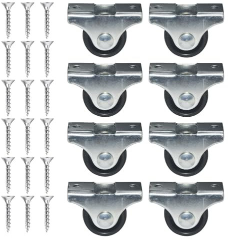 8 Stück 15 mm Kleine Radrollen für Möbel – Hochleistungsrollen, Nicht Schwenkbar, Fix Schieberollen, Transportrollen 15 mm, Inklusive 18 Schrauben, Tragkraft 25 kg pro Rolle (0.5 inch)