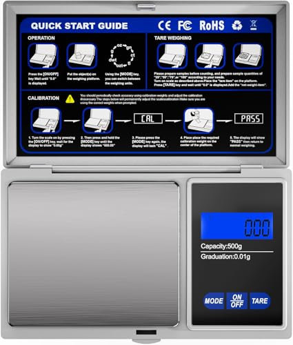 500g/0.01g Feinwaage, multifunktionale Mini-Digitalwaage mit Kalibrierung und Tara-Funktion, 7 Einheiten, Grammwaage, Goldwaage, Schmuckwaage, Salz- und Gewürzwaage, kleine Taschenwaage