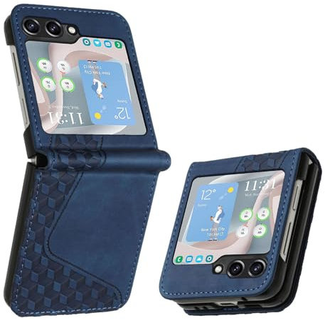 OKZone Coque pour Samsung Galaxy Z Flip 6, Etui Protection Housse Premium en Cuir PU Portefeuille Étui Téléphone [Fermoir Magnétique] [Fentes pour Cartes] Flip Case(Bleu)