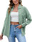 HAPYWER Musselin Bluse Damen Baumwolle Oversize-Bluse Langarm Longbluse Leichte Sommerbluse Locker Hemdbluse Modern Oberteile Langarmshirt Blusenshirt(Grün,L)