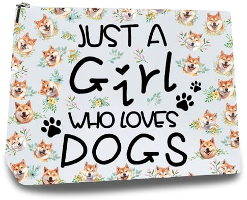 CREATCABIN Trousse Maquillage Chien pour Femme Trousse Voyage Fermeture Éclair Trousse Polyvalente Trousse Toilette Sac Rangement Organisateur Cadeaux 125x18cm Juste Une Fille Qui Aime Chiens