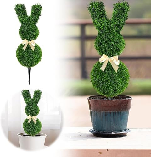 Künstlicher Formschnittbaum in Hasenform, Osterhasen-Formschnittbäume, Buchsbaum-Formschnitt-Pflanze für Zuhause, Bunny Topiary, Hasen-Topiary, Hasenformschnitt-Baum, Innen-und Außenbereich (B)