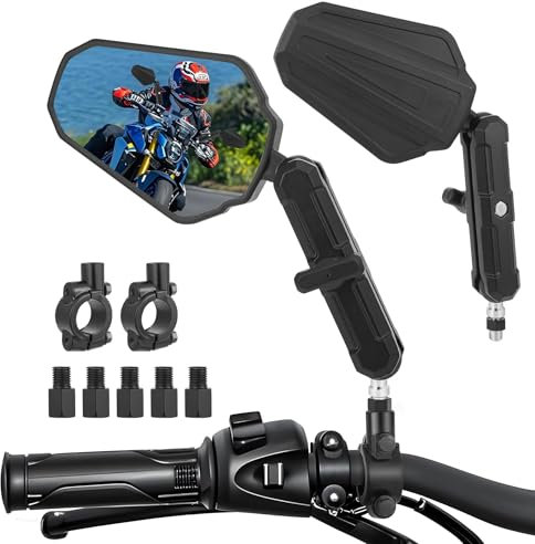 Heart Horse Universale Specchietti Moto E24 Omologati, Anti-Glare Specchietti Moto Manubrio, Specchietto Retrovisore con Viti M10 M8, Specchietto Laterali Pieghevole per Aventure Scooter ATV Roller