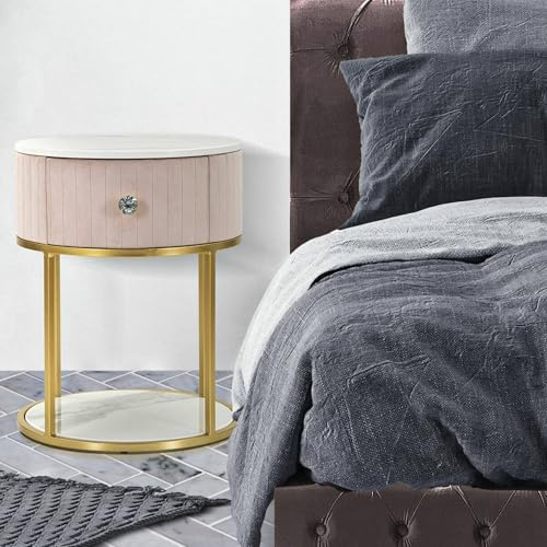 Dmora - Chevet Bibbona, Commode Basse, Table de Nuit, Étagère de Chevet, 42x42 h48 cm, Rose et Blanc