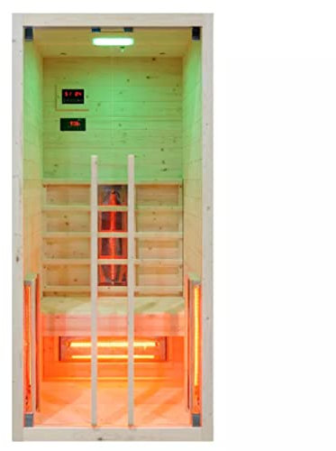 HORI Sauna | Saunakabine Kopenhagen aus massivem Holz für Zuhause mit moderner Glastür und komfortabler Komplettausstattung für entspannende Wellnessmomente | Halogenstrahler I 2 Personen