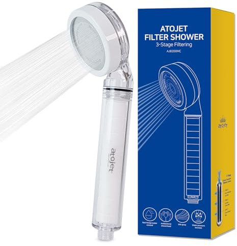 Atojet Korea's Beauty Culture Inspired Filter Shower Head, Pure Carbon Filters for Softer Skin and Smoother Hair, Carbon Composite Filter, Single Shower Head (AJ8200MC-SNG-1)