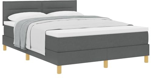 vidaXL Boxspringbett mit Matratze Dunkelgrau Polsterung 160X200 cm Modern Stoff Naturholzbeine Einfache Montage und bequemer Memory-Schaum-Topper Rahmen Schlafzimmermöbel Queen