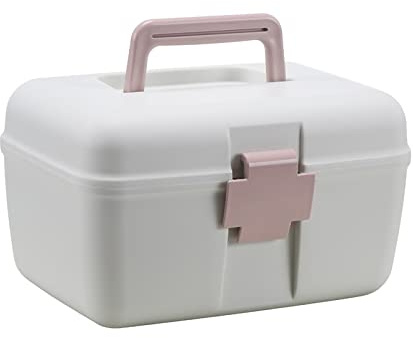 Erste-Hilfe-Kasten， Erste-Hilfe-Set, Kunststoff-Aufbewahrungsbox, Medizinbox, Nähkasten, Organizer, Mehrzweck-Organizer mit abnehmbarem Tablett, Erste-Hilfe-Sets(Pink)
