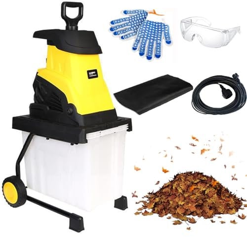 Electric Garden Shredder with Wheels, 50L Storage Box, and Goggles, High-Power Leaf Mulcher for Yard Cleanup and Composting, Includes 10m Power Cord