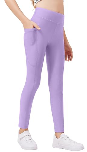 Arshiner Mädchen Leggings Lila Sportleggings Turnhose Lang Kinder Winter Dünn Fleece Jogginghose Yoga Gymnastik Sporthose 160/13-14 Jahre