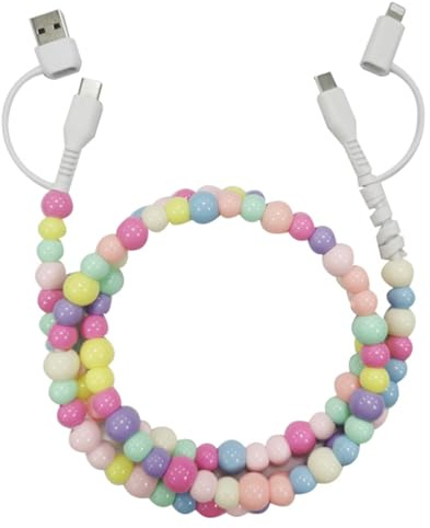 Beaded Charging Cord 4 in 1 - USB-C to iOS Cable 3.3ft Multi-Port Charger for iPhone Samsung iPad (Colored beads)