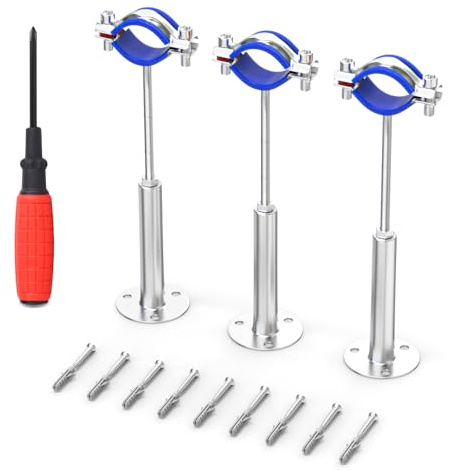 ERGAOBOY 3Pcs SS304 3/4 25-28mm OD Adjustable Pipe Support 100-200mm | With mounting screws, adjustable profile, wall or ceiling mount, for secure rigid pipeline anchoring