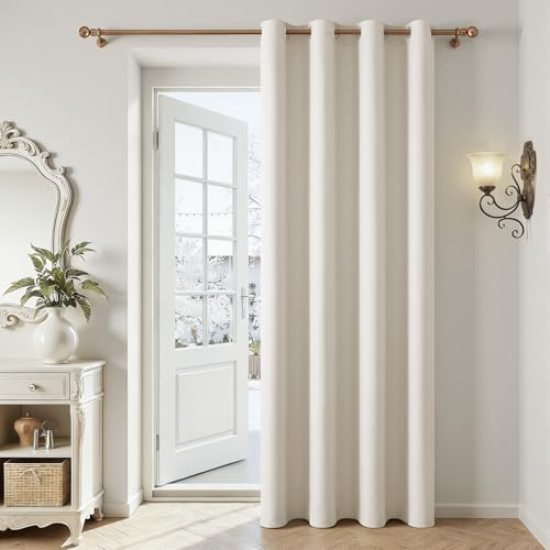 MRTREES Beige Blackout Eyelet Curtain 84 Inch Drop, Single Thermal Door Curtain for Bedroom and Living Room, 1 Panel 132x214 CM 52x84 Inch Light Beige