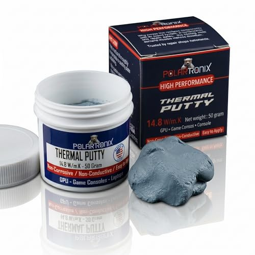 Polartronix Thermal Putty 14.8 W/m·K – 50 Gram Jar – Made in USA – High-Performance Non-Conductive Gap Filler for Laptop, GPU, PS5, Series X, Series S VRAM, MOSFETs & Coils – Reusable & Durable