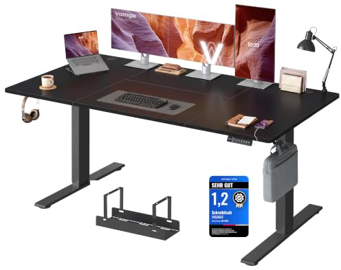 VASAGLE Höhenverstellbarer Schreibtisch, 180 x 80 cm, USB-C-Anschluss | Schreibtisch, Ablage für Steckdosenleiste, 3 Speichertasten, Erinnerung bei langem Sitzen, tintenschwarz LSD148BZ02