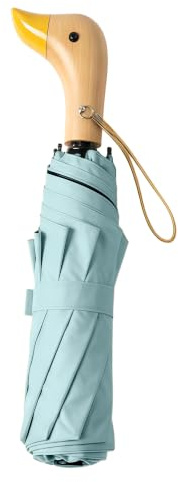 Travebo Reise Faltender Regenschirm mit Enten-Holzgriff,Damen/Kinder,8 Rippen,Teflon-Beschichtung & UV-Schutz 50+,Leicht und Kompakt,Handtaschen/Rucksäcke