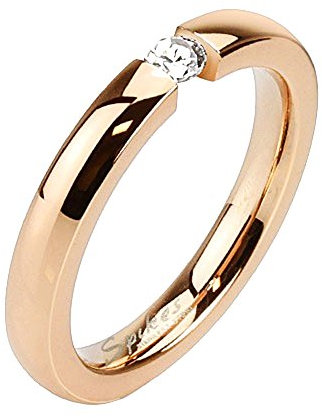 Mianova Damen Ring Verlobungsring Edelstahl mit weißem Kristall Stein in Diamant Form Damenring Trauring Rosegold Rose Gold Vergoldet Größe 50 (15.9)