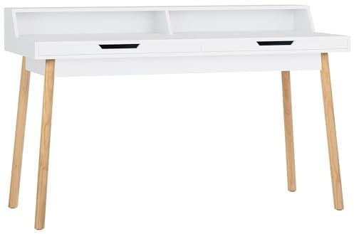 CLP Schreibtisch Eaton I Bürotisch mit 2 Schubladen und großer Arbeitsfläche I Moderner Holztisch, Farbe:weiß, Größe:140 cm